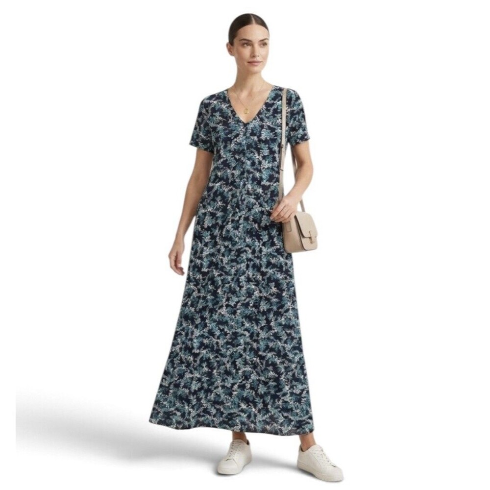 NWT J. Jill Wearever Collection Blue Floral V Neck S Maxi Dress Size S NEW $119